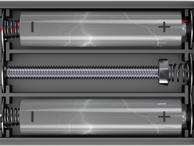 13 Batterien und Schraube einlegen